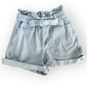 Zara Light Wash High Waisted 80s Mom Shorts Paper Bag Jean Shorts 2